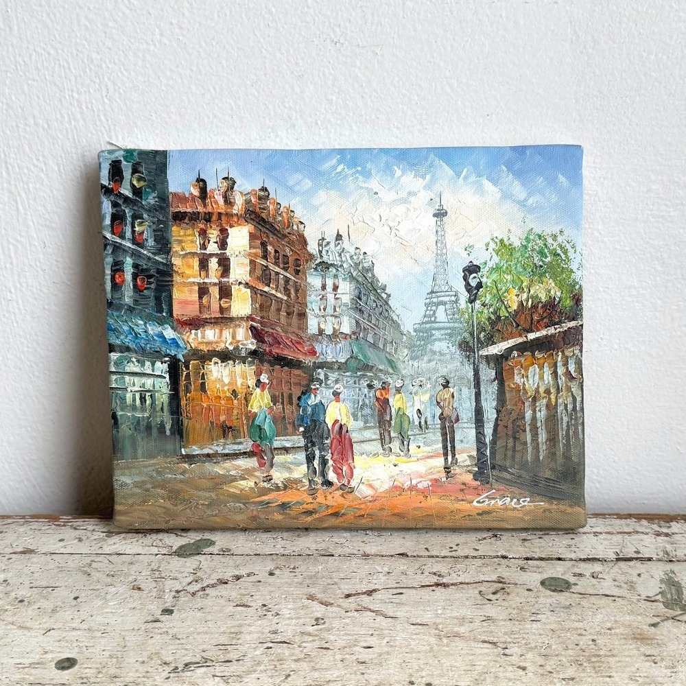 Vintage Grace Paris Street Scene Impressionist Oil Painting Eiffel Tower 8x10